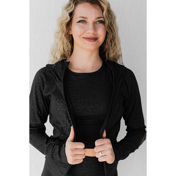 Celestial Bodiez NWOT Power Zip Hoodie in Black Panther Animal Print Size Medium - Picture 5 of 10